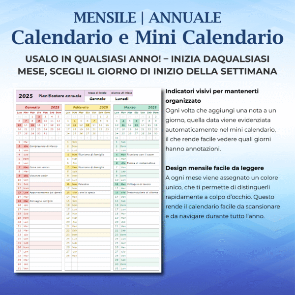 italian year at a glance calendar | excel & google sheets templates