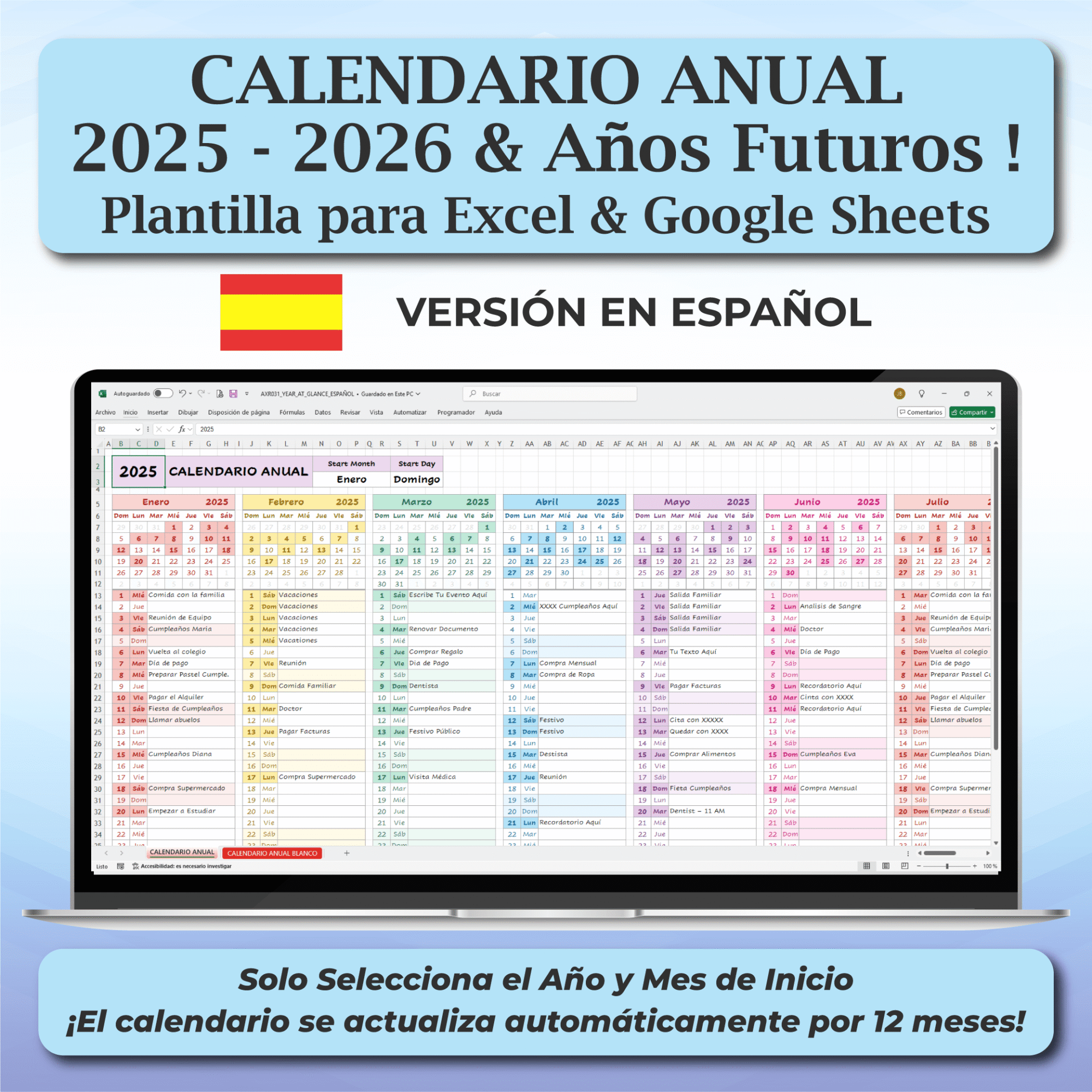 french year at glance calendar | excel & google sheets template (copy)