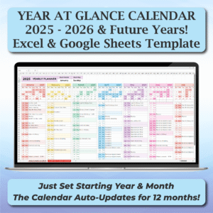 english year at glance calendar | excel & google sheets template