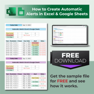 Free Excel and Google Sheets template with automatic alerts for tasks, reminders, and deadlines
