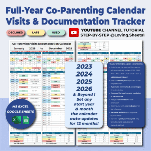 o-parenting custody calendar Excel and Google Sheets template