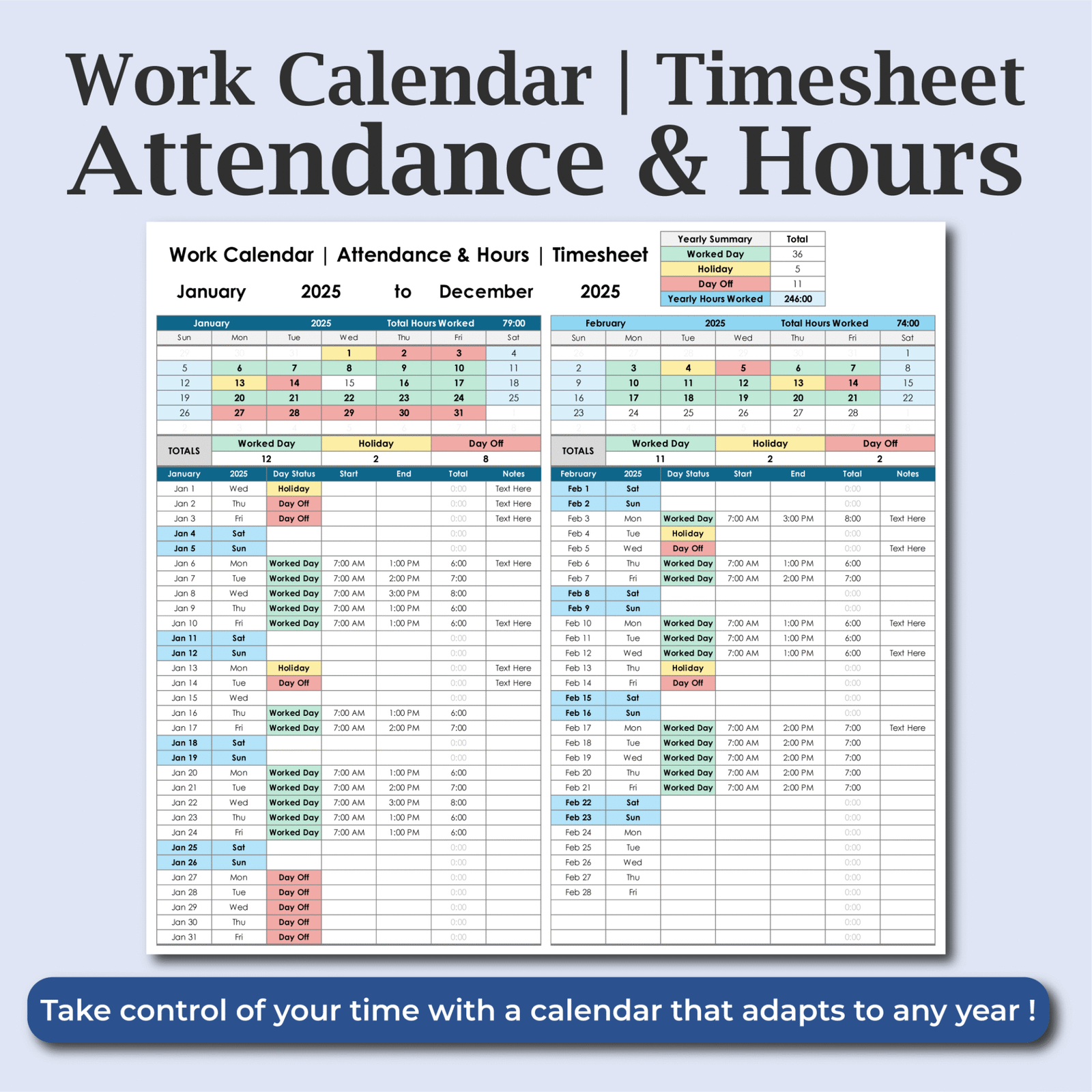 Work Hours Tracker Excel Template | Employee Timesheet & Log ...