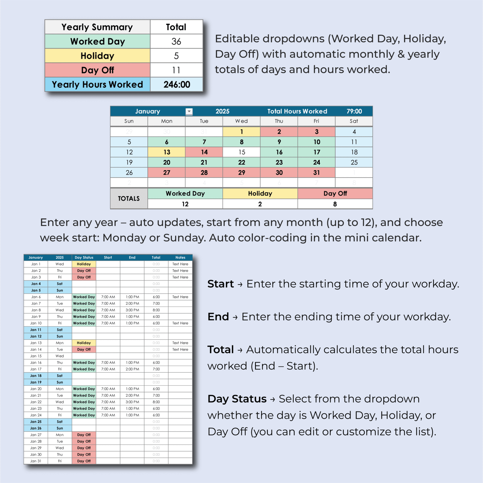 Work Hours Tracker Excel Template | Employee Timesheet & Log ...
