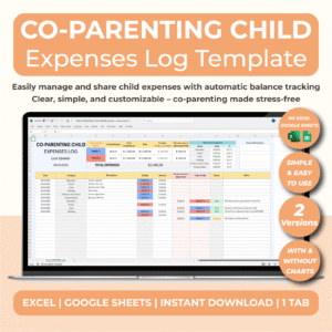 Co Parenting Child Expense Log – Custody Costs Tracker