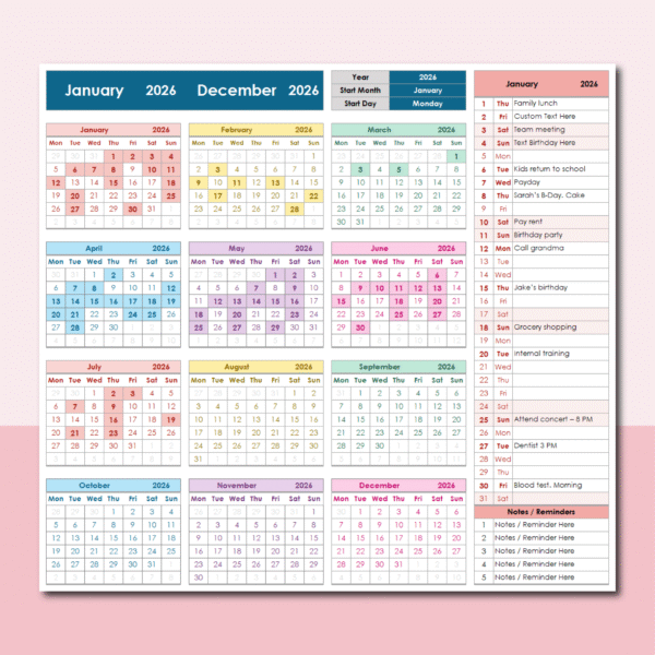 Year at a Glance Excel Calendars Bundle | Set of 2 Templates - Image 4