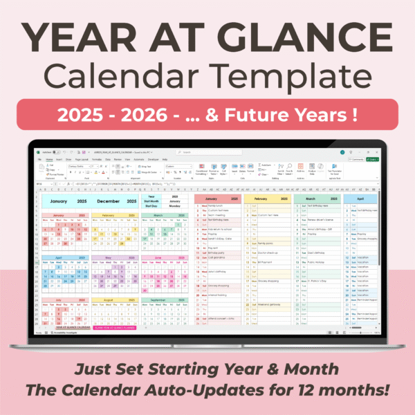 Year at a Glance Excel Calendars Bundle | Set of 2 Templates - Image 3