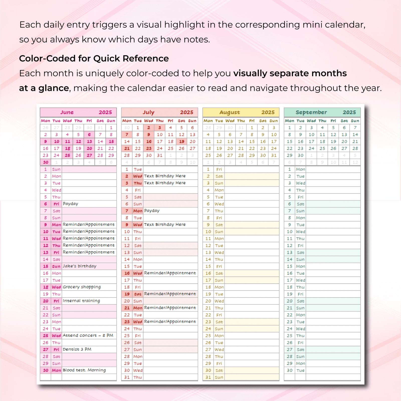 Editable Year at a Glance Excel Calendar | Annual Planner Template ...