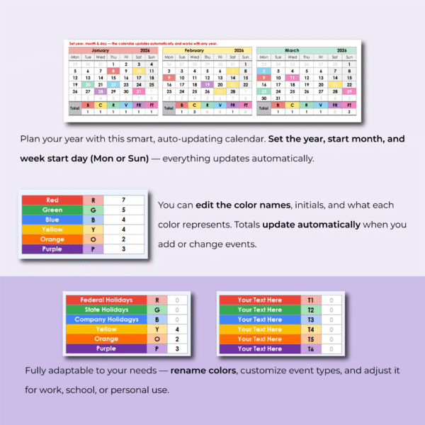 Family Calendar Template Excel & Google Sheets | LifeTime Calendar - Image 3