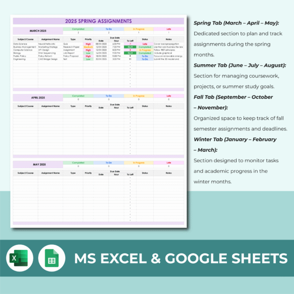Student Assignment Tracker | Homework Planner Excel & Sheets - Image 2