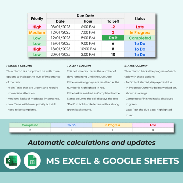 Student Assignment Tracker | Homework Planner Excel & Sheets - Image 3