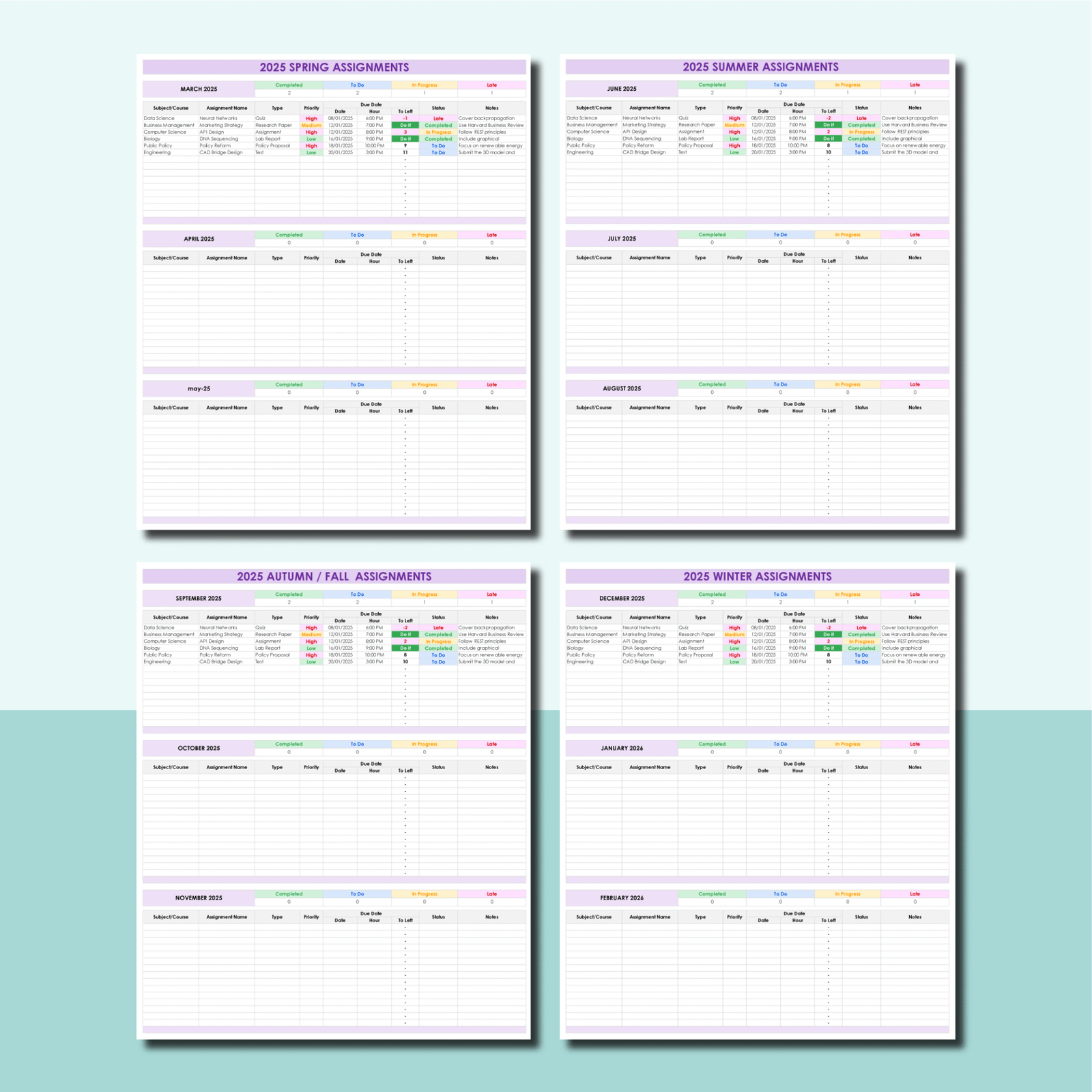 Student Assignment Tracker | Homework Planner Excel & Sheets ...