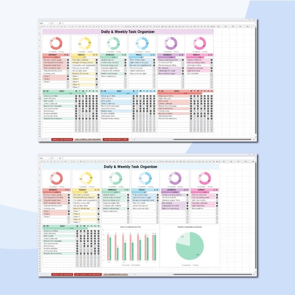 Excel Week Task Planner Daily & Weekly Task Organizer Spreadsheet | Excel & Google Sheets ...