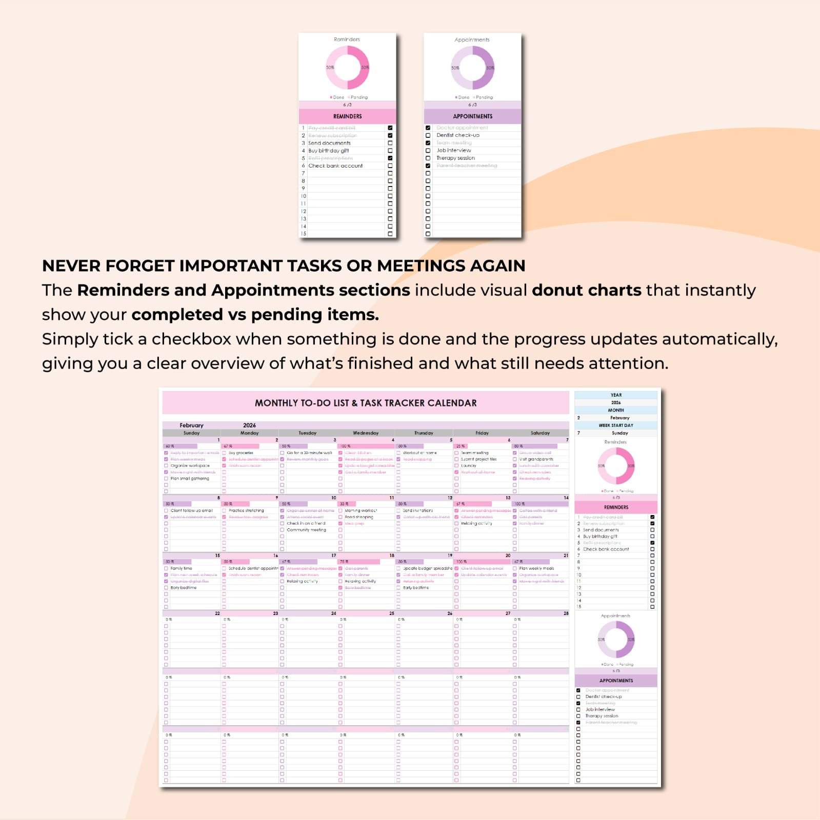 Monthly Calendar & To-Do List Task Tracker | Excel & Google Sheets Template - Image 3