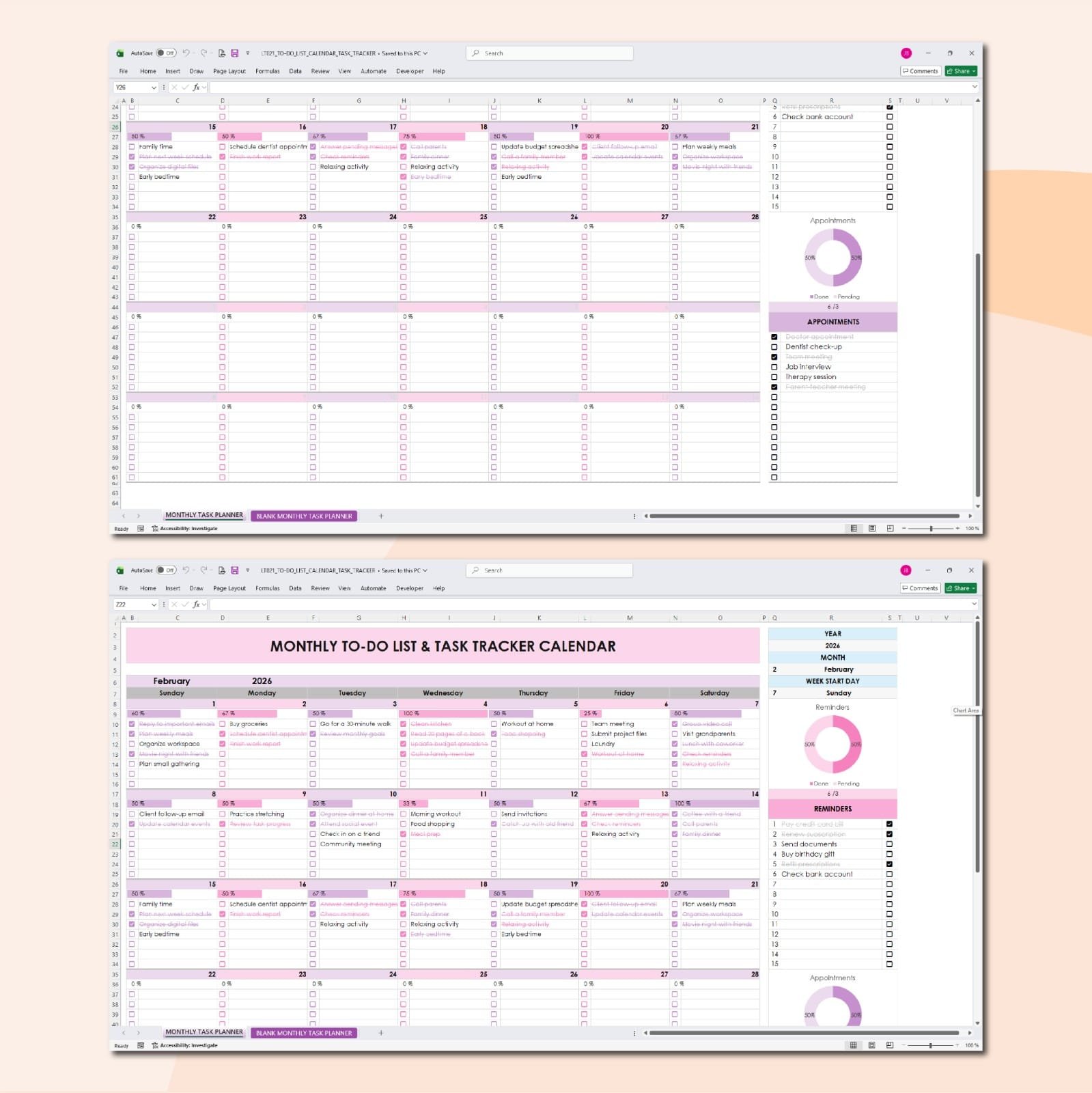 Monthly Calendar & To-Do List Task Tracker | Excel & Google Sheets Template - Image 4