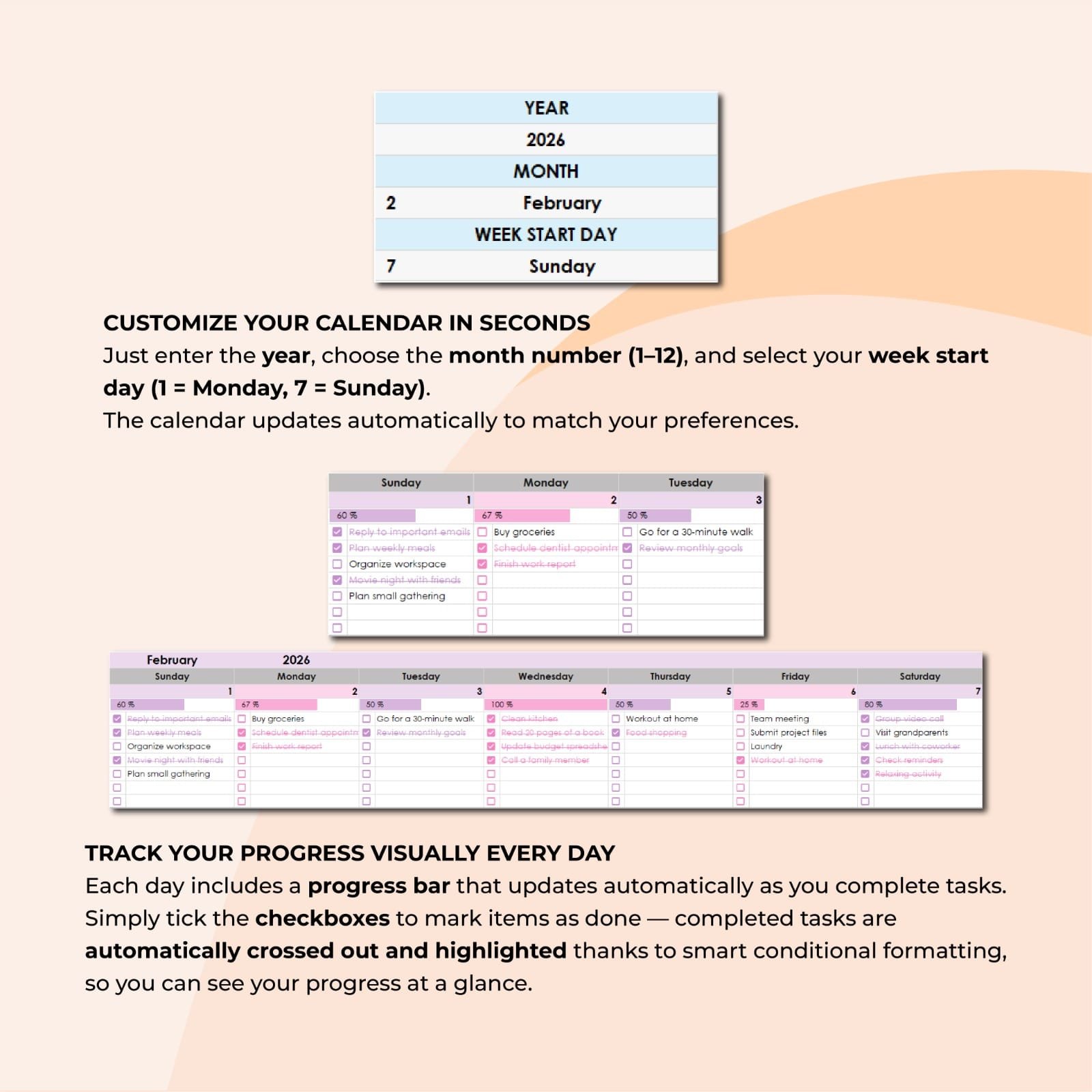 Monthly Calendar & To-Do List Task Tracker | Excel & Google Sheets Template - Image 2