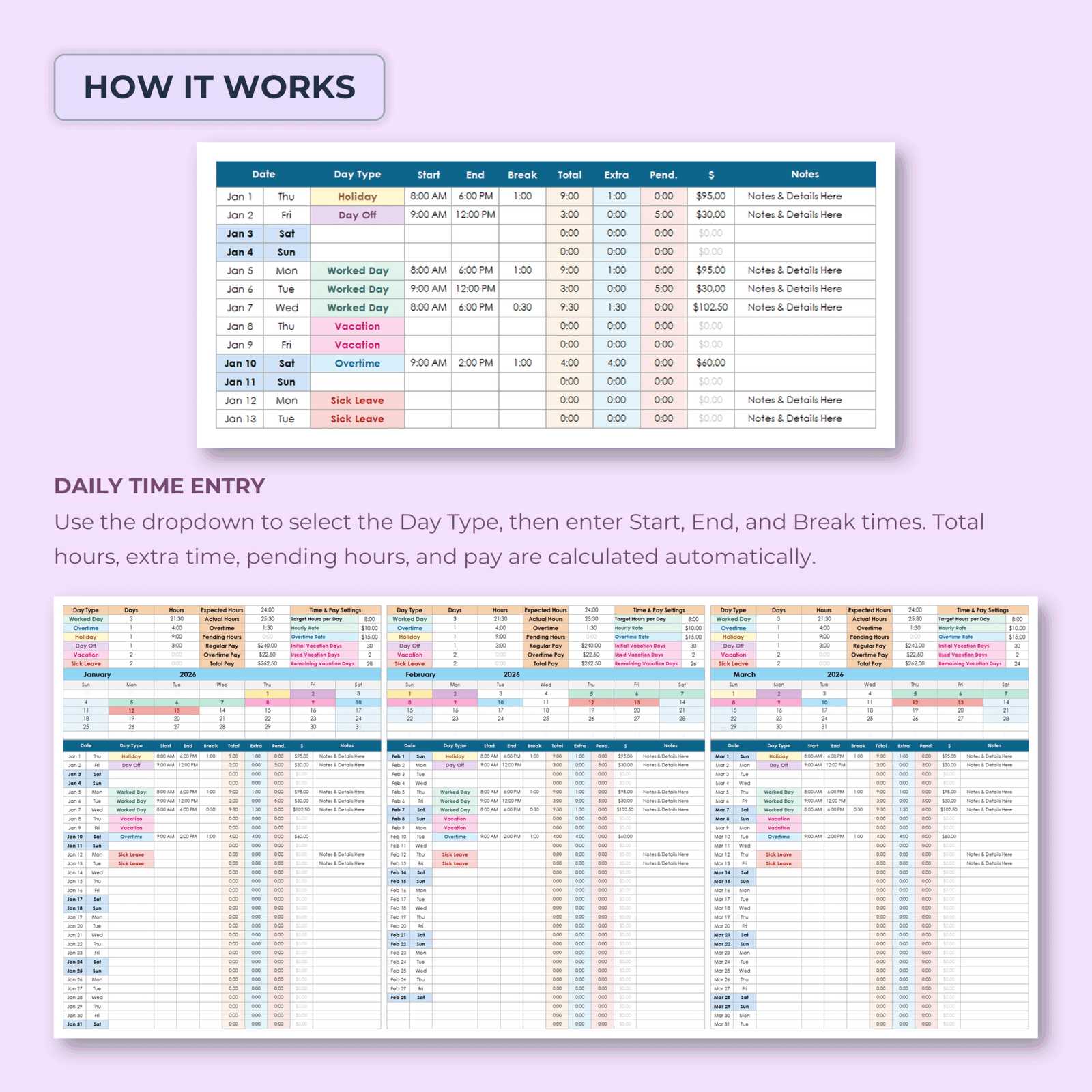 Timesheet & Payroll Tracker | Excel & Google Sheets Spreadsheet ...