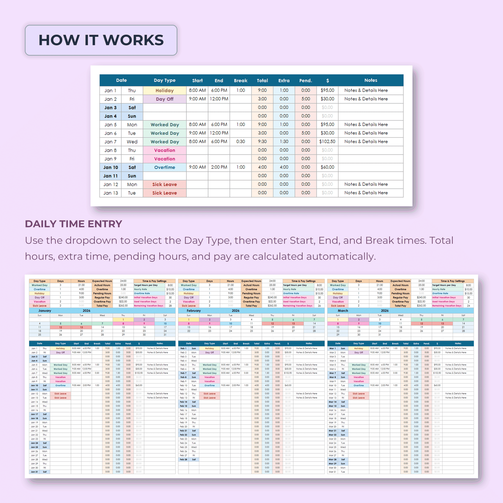 Timesheet & Payroll Tracker | Excel & Google Sheets Spreadsheet Template - Image 3