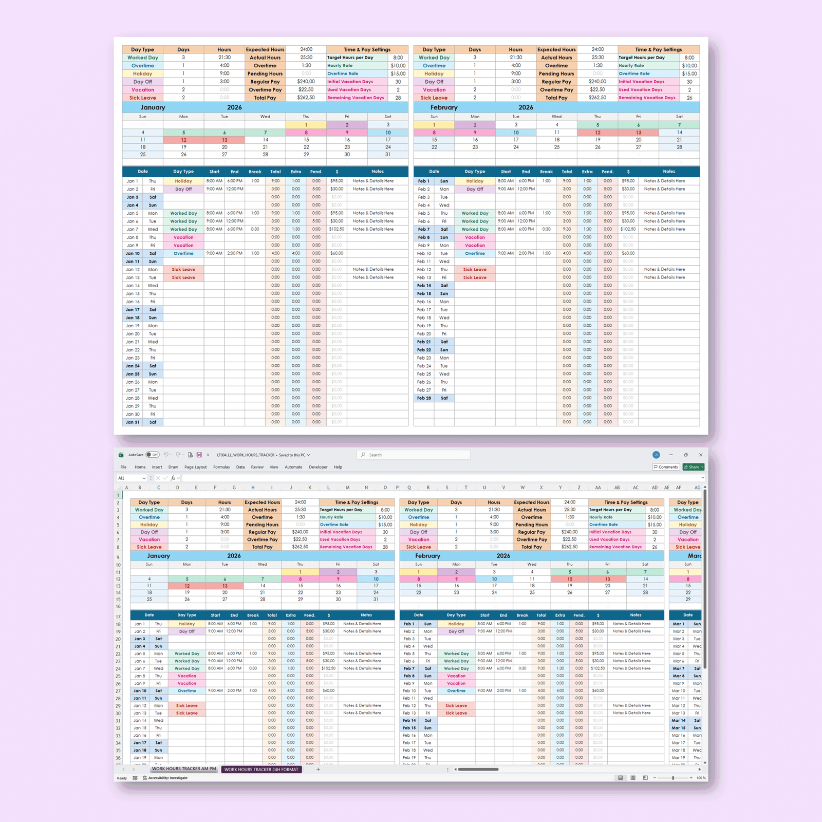 Timesheet & Payroll Tracker | Excel & Google Sheets Spreadsheet Template - Image 4