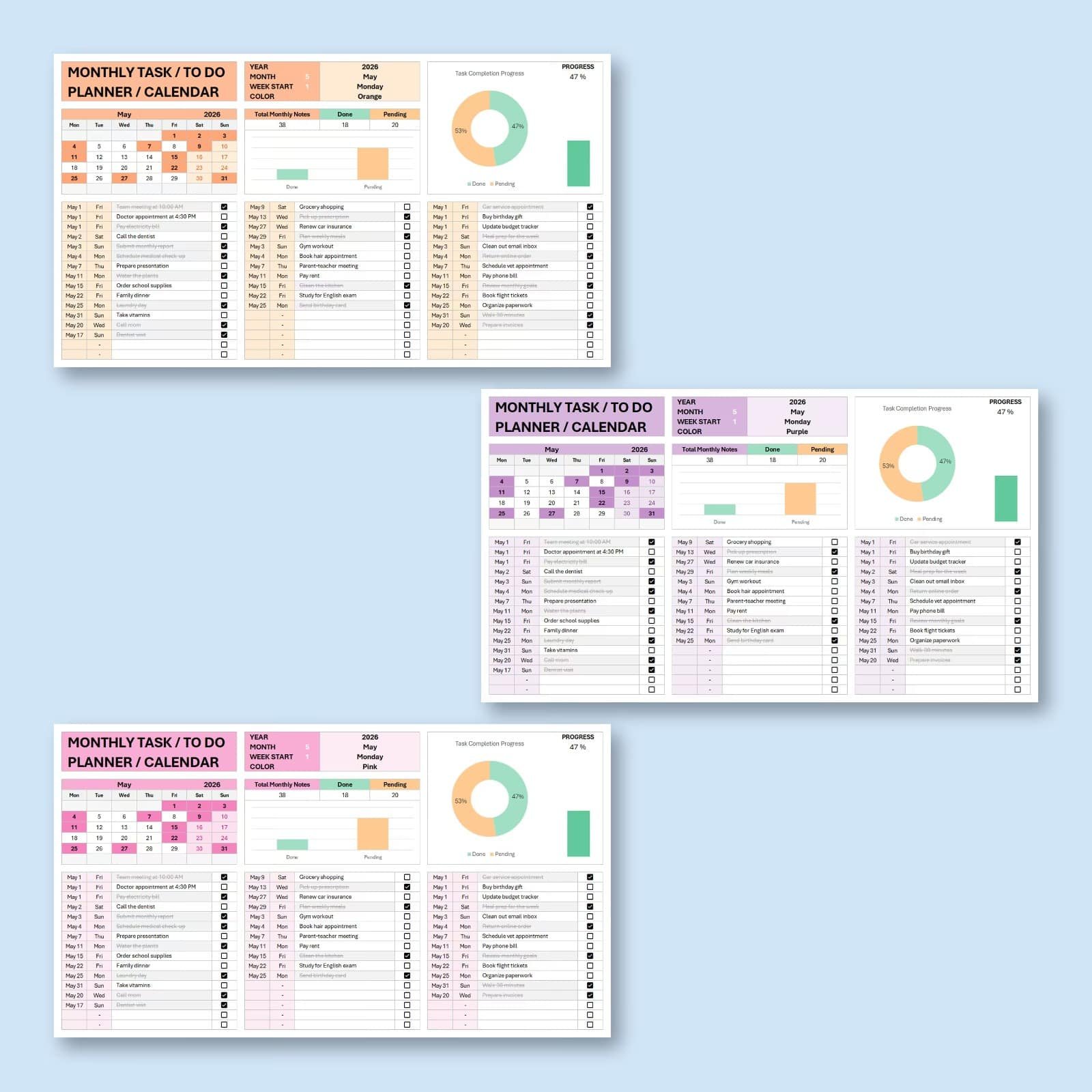 Monthly Planner Spreadsheet with Calendar | Editable Excel & Google Sheets Template - Image 4