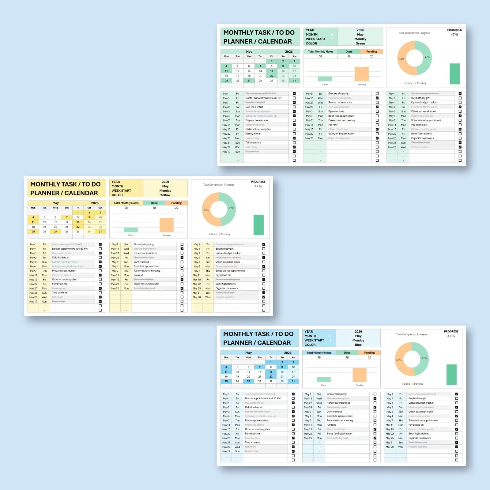 Monthly Planner Spreadsheet with Calendar | Editable Excel & Google Sheets Template - Image 5